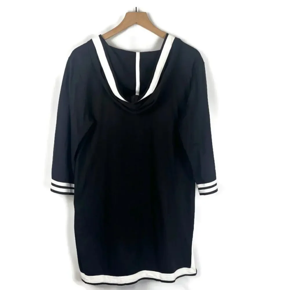 PARADISE BAY Nautical Blue White Trimmed Split Hem 3/4 Sleeve Tunic Coverup Sz M - Picture 2 of 6